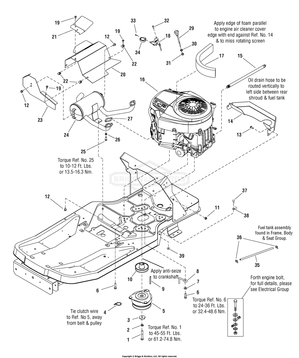 Engine Group - 24hp Briggs And Stratton Diagram and Parts List for 107607010 (2690713)(2007) Briggs and Stratton Lawn Tractor